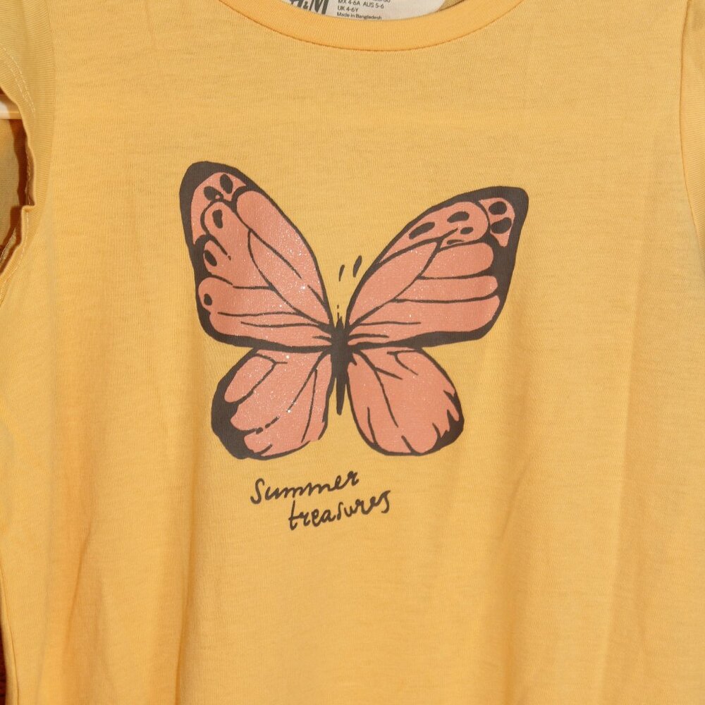 ☀️ 4/$20 H&M Size 5/6 Golden Yellow Butterfly Sun Dress - Picture 2 of 2